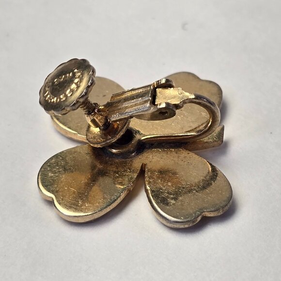 Vintage Accessocraft NYC Gold Tone Clover Shamrock Screwback Earring Single - Picture 5 of 9